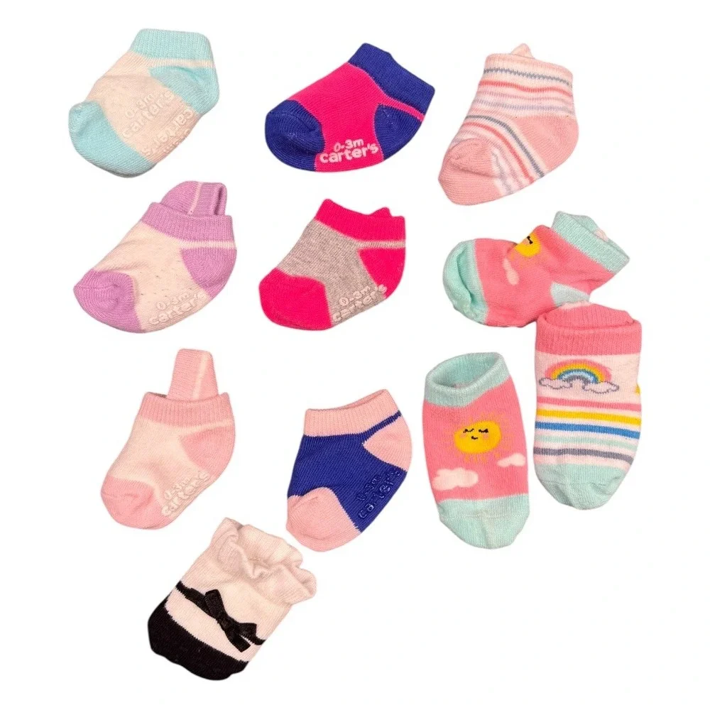 Carters Baby Socks 0-3 Months Lot of 11 Pairs Infant Colorful 202‎